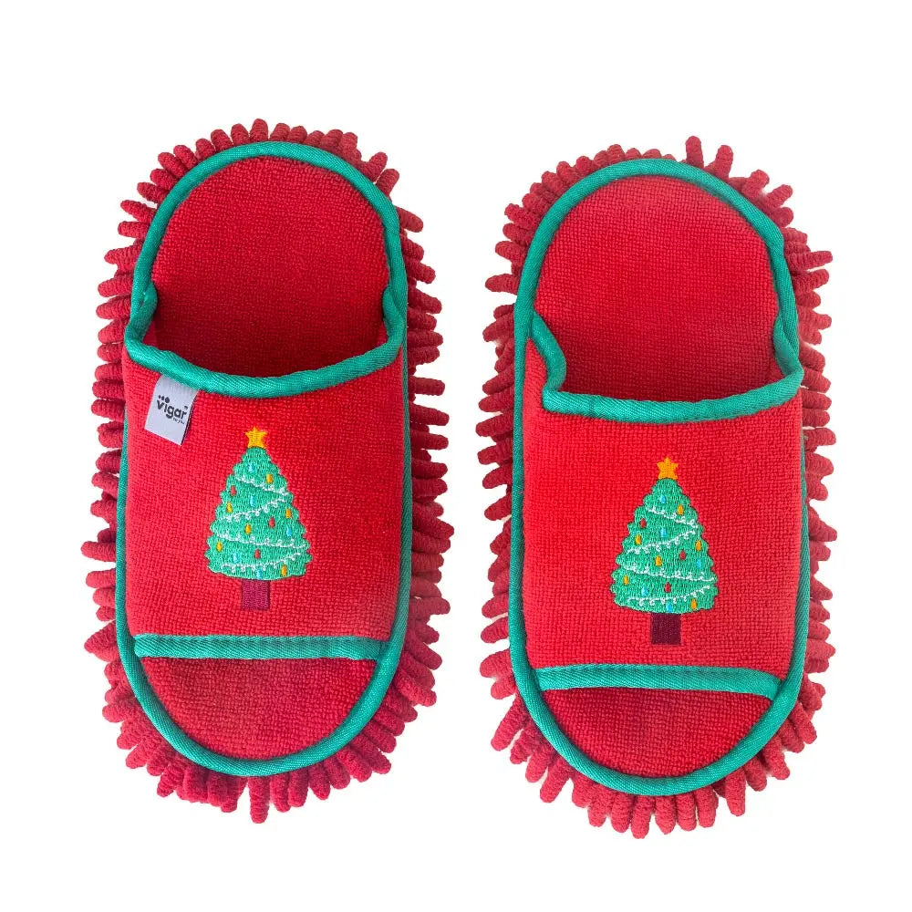 Vigar Christmas Tree Microfibre Cleaning Slippers