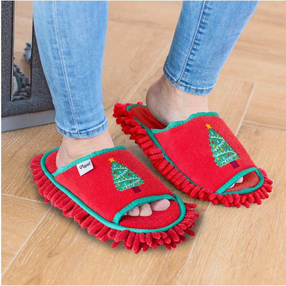 Vigar Christmas Tree Microfibre Cleaning Slippers