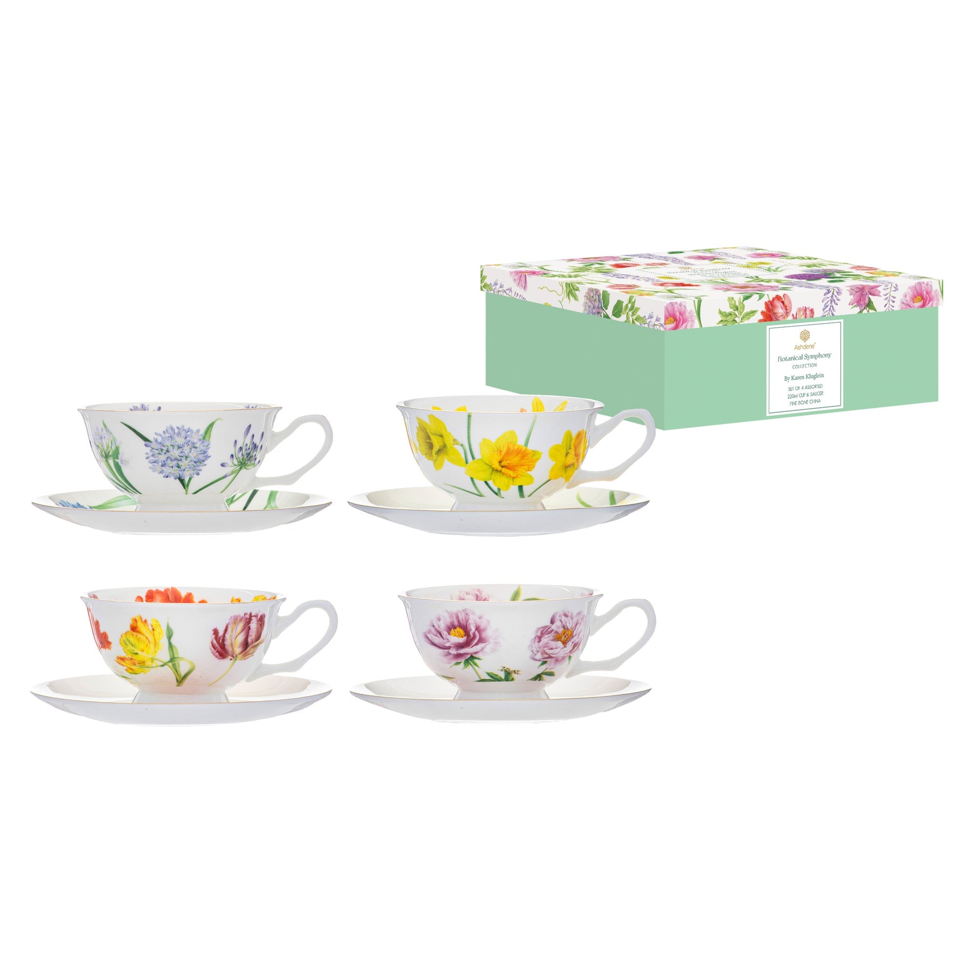 Ashdene Botanical Symphony Assorted Cup & Saucer Set Of 4