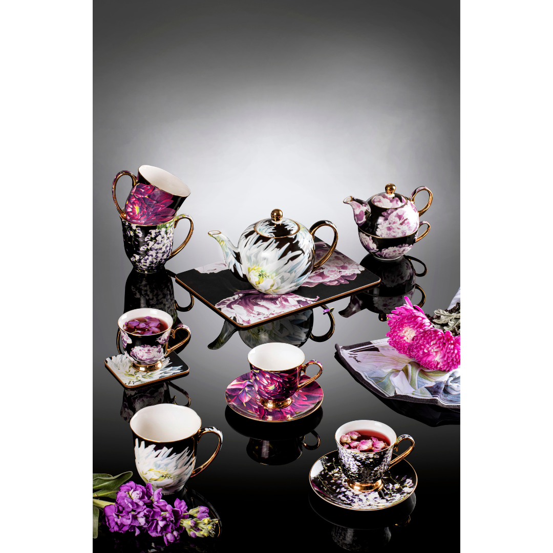Ashdene Dark Florals White Dahlia Tea For One