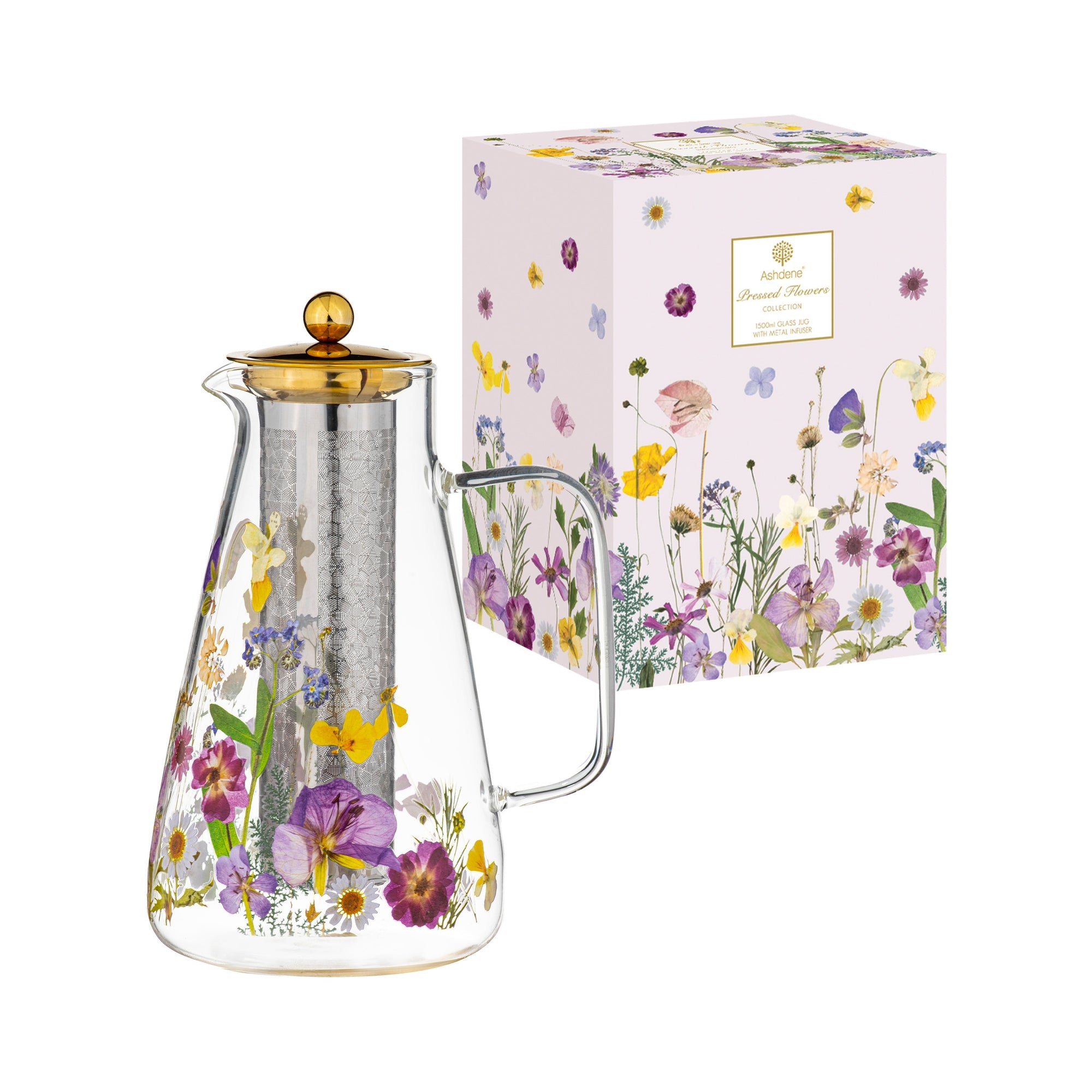 Ashdene Pressed Flowers Glass Jug