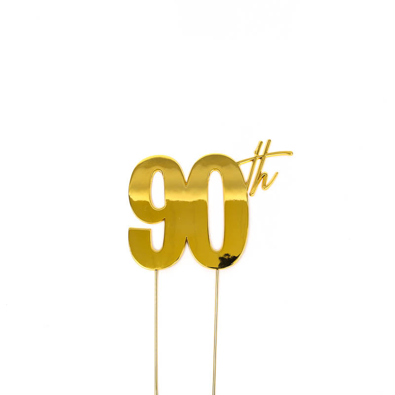Cake & Candle Metal Cake Topper 90th Gold