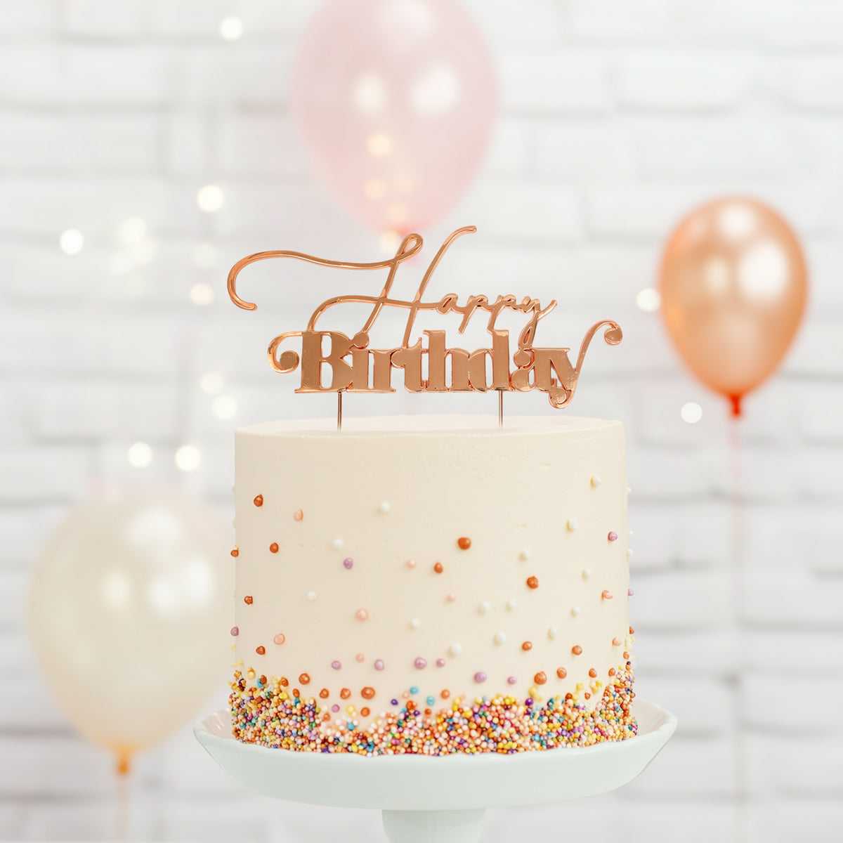 Cake & Candle Metal Cake Topper Happy Birthday 1 Rose Gold