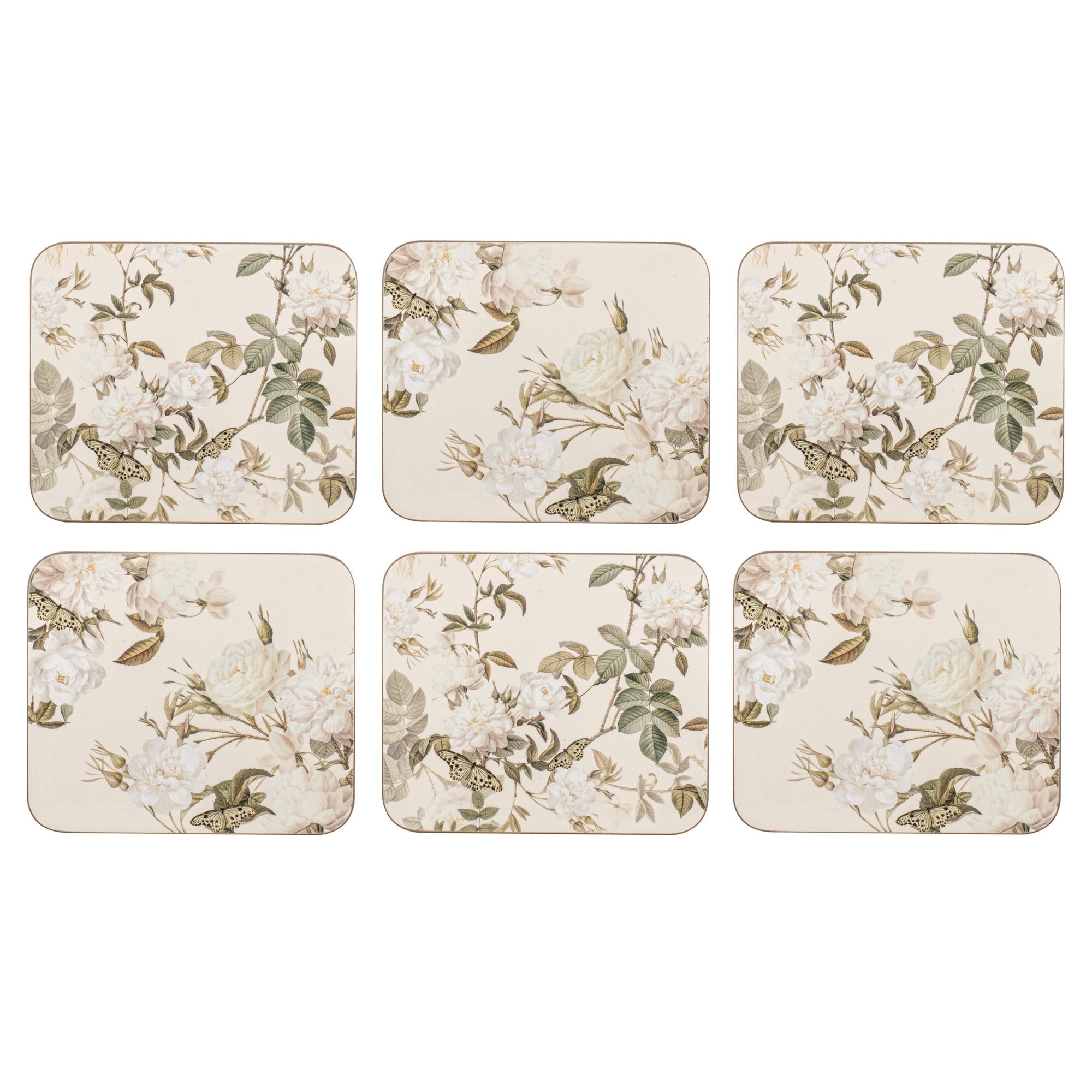 Ashdene Elegant Rose Cream 6pk Coaster