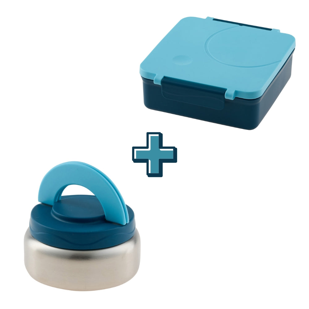 Avanti Yum Yum Blue Insulated Food Jar + Bento Lunch Box Bundle