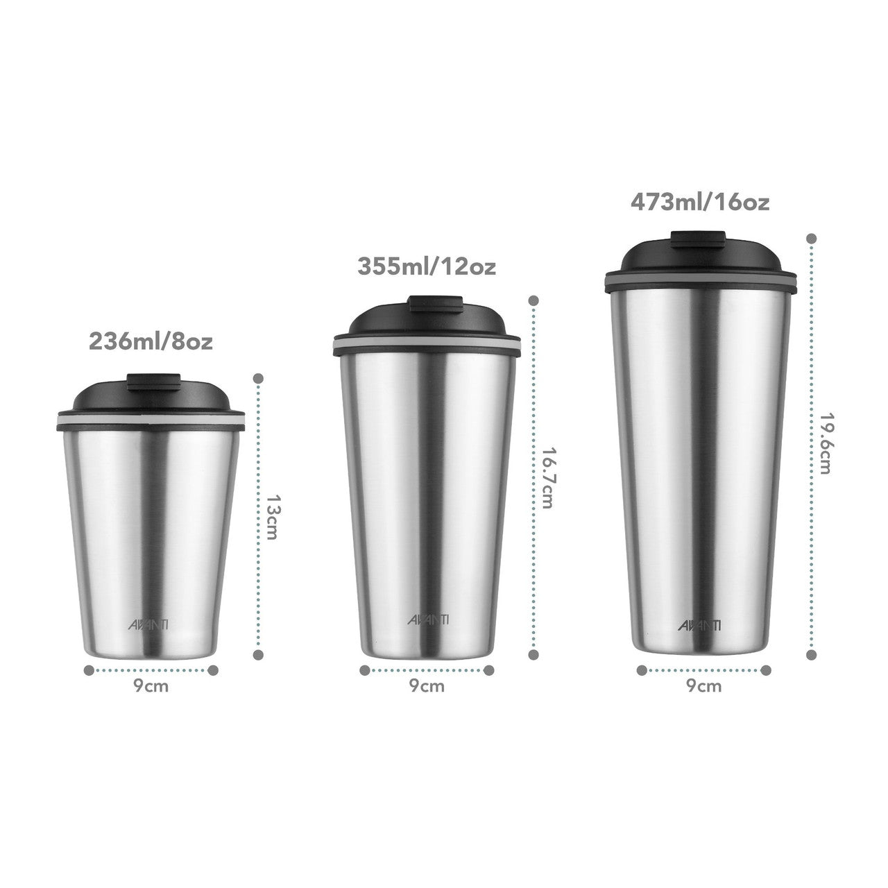 Avanti  GOCUP Double Wall Insulated Cup - Brushed Stainless Steel - 355ml