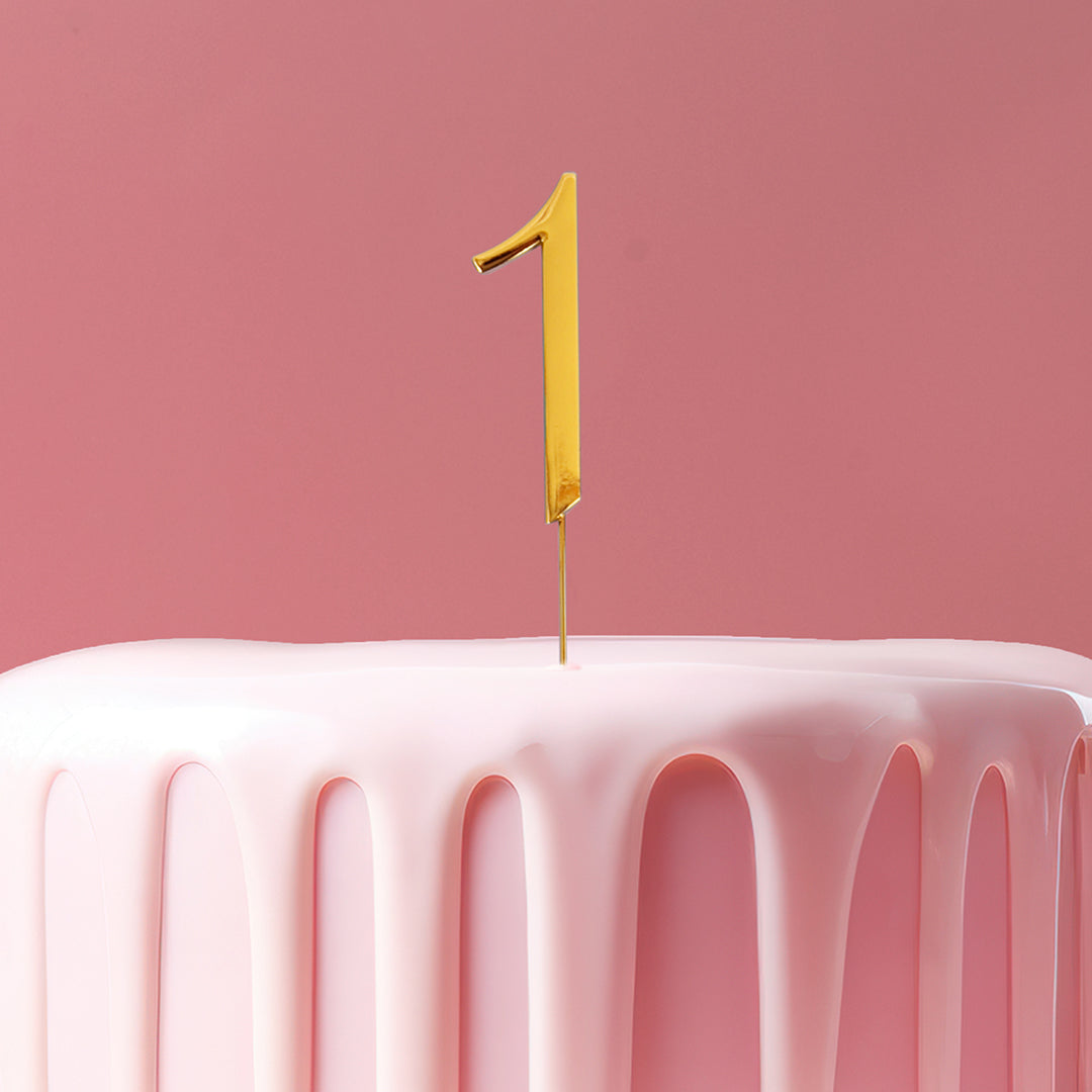 Cake & Candle Cake Topper Number 1 Gold 7cm