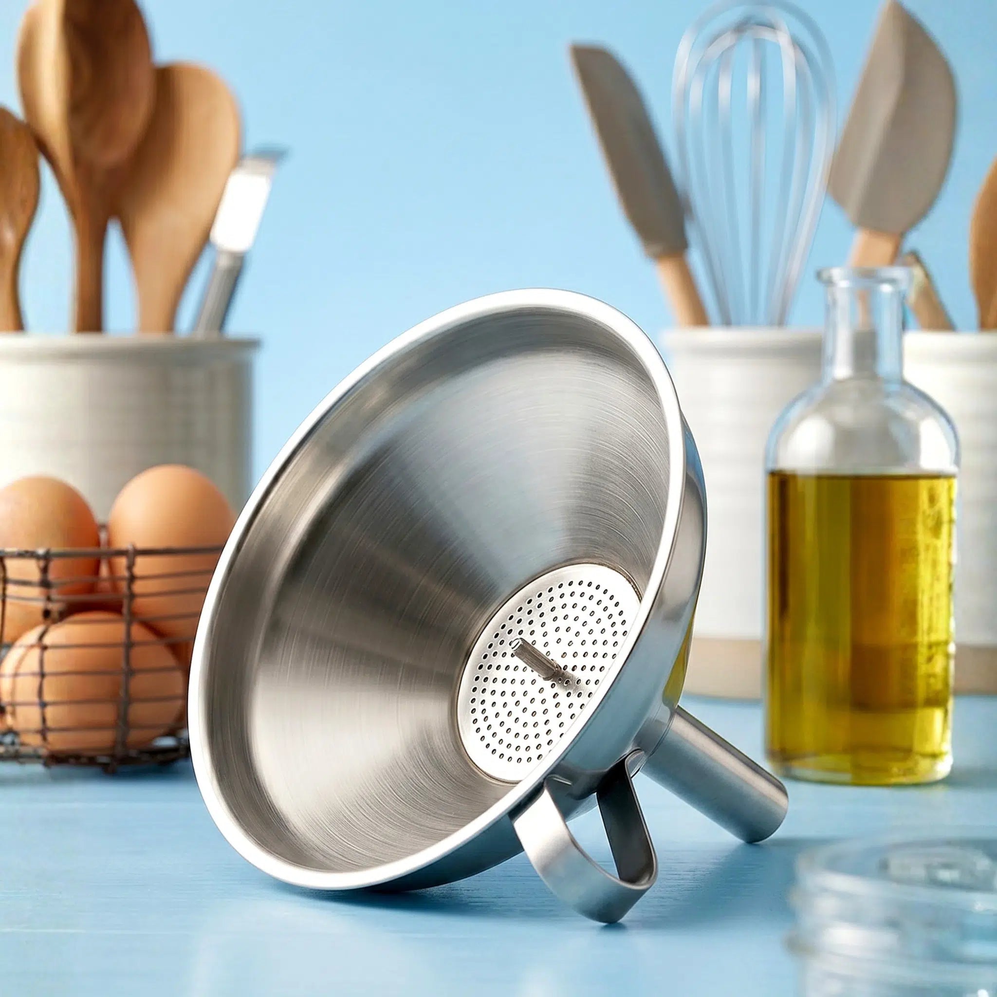 KH Kookie Stainless Steel Funnel with Strainer 10.5cm