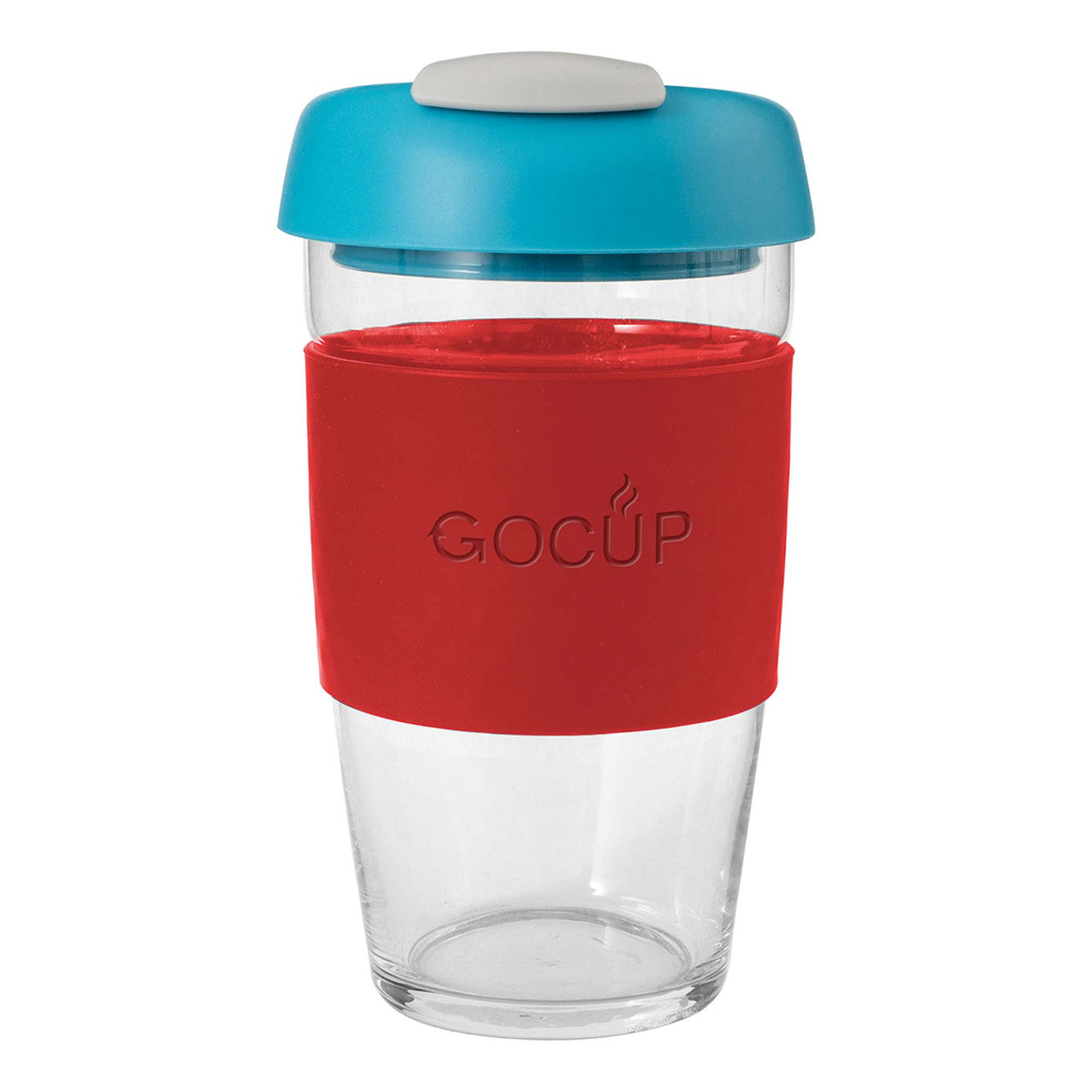 Avanti  Glass GOCUP - 473ml/16Oz - Red/Aqua/Grey