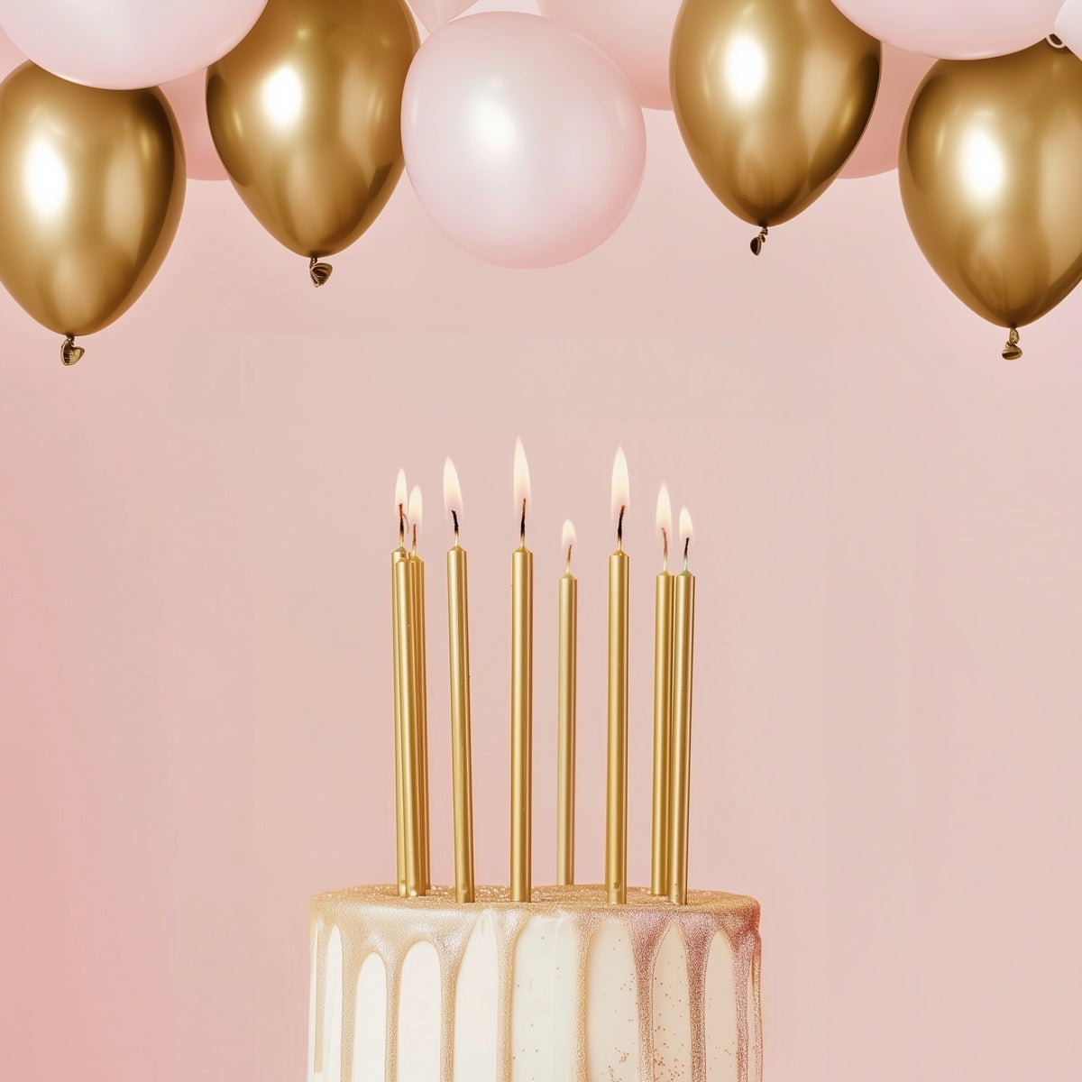 Cake & Candle Tall Cake Candles Gold 12cm 12 Pack