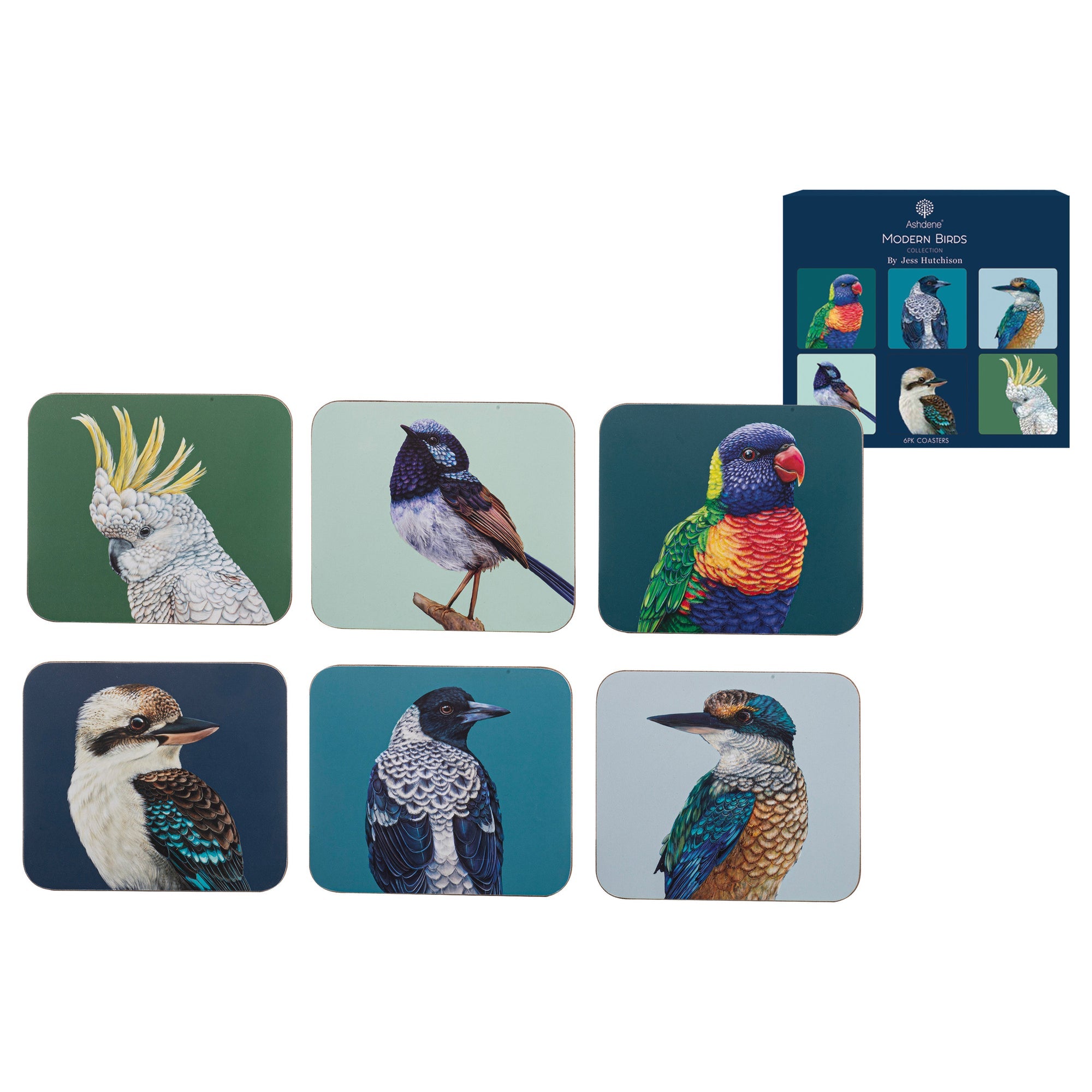 Ashdene Modern Birds Assorted 6pk Coaster