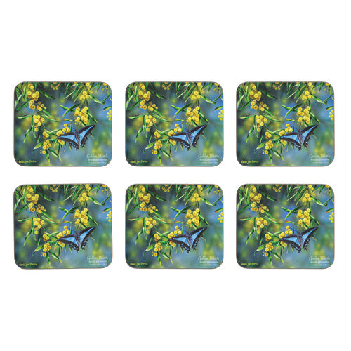 Ashdene Botanical Emblems Wattle 6pk Coaster