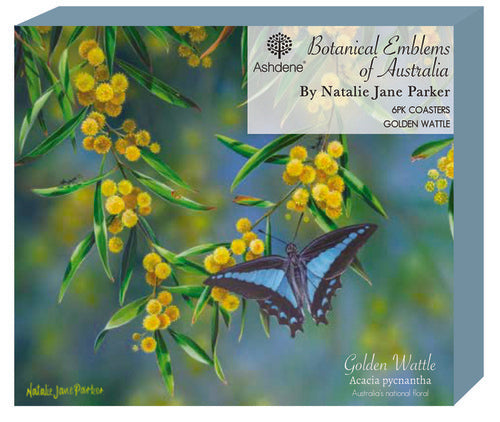 Ashdene Botanical Emblems Wattle 6pk Coaster