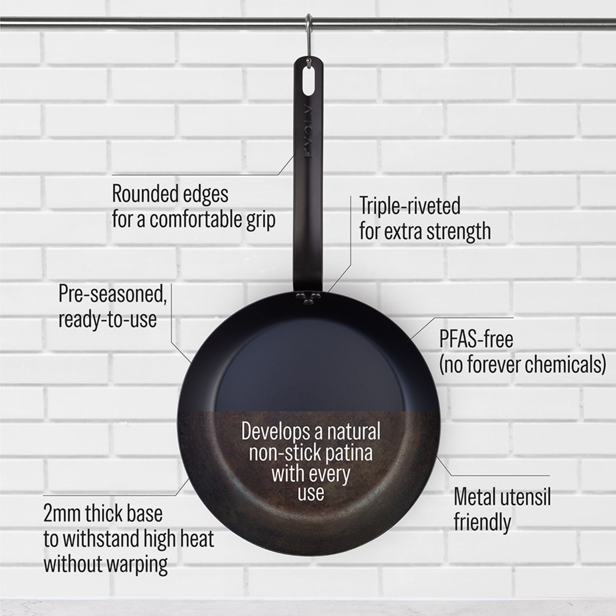 Evolv Pre-Seasoned Carbon Steel Fry Pan 26cm