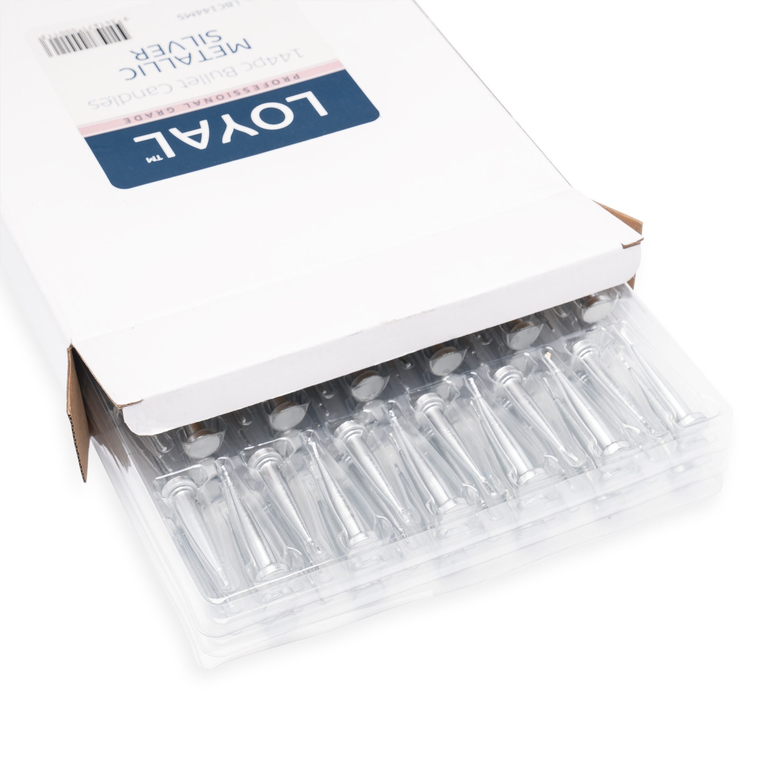LOYAL Bullet Candle Metallic Silver 144 Piece