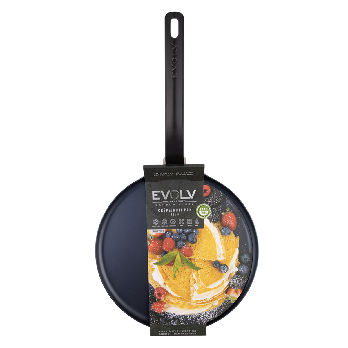 Evolv Pre-Seasoned Carbon Steel Crêpe/Roti Pan 28cm