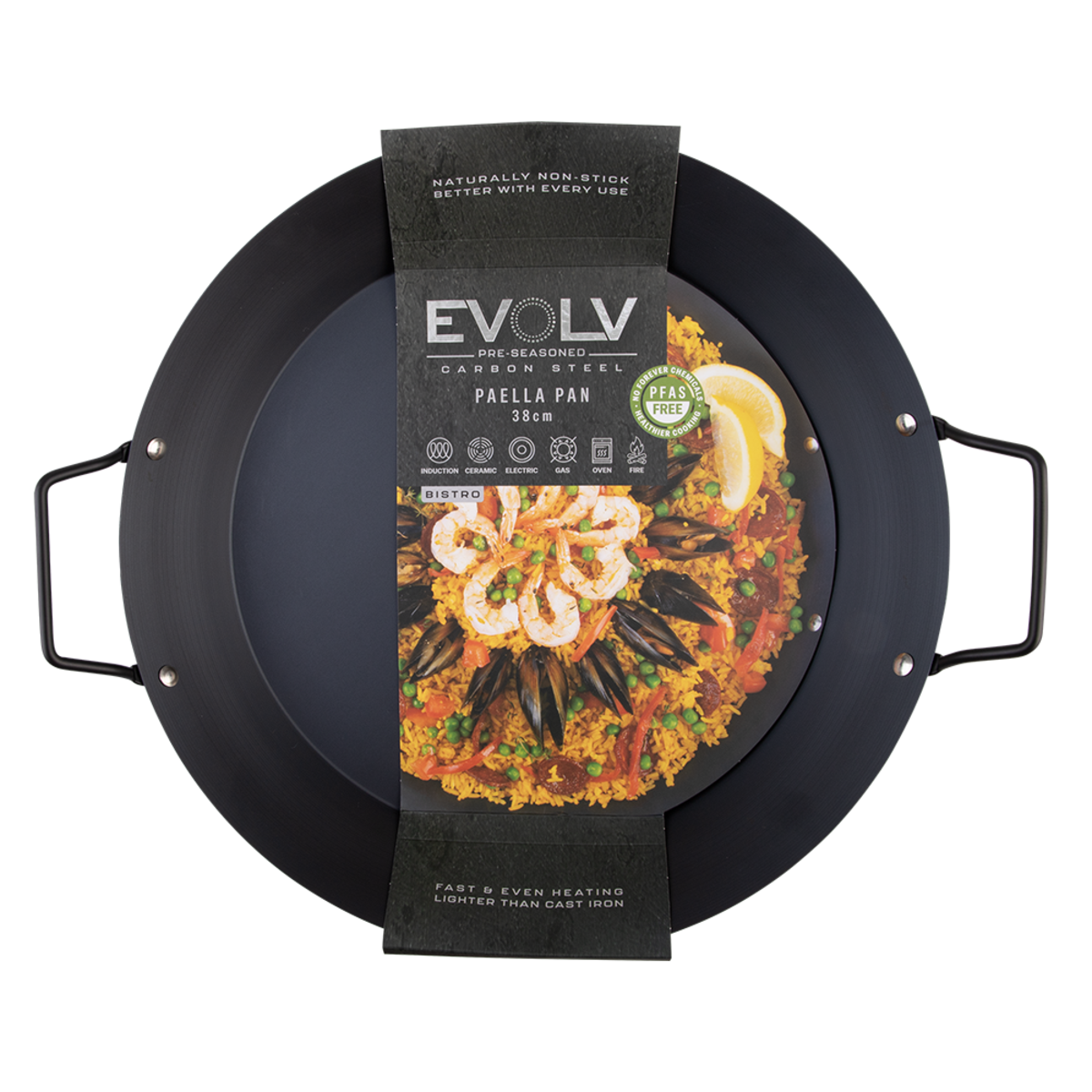Evolv Pre-Seasoned Carbon Steel Paella Pan 38cm
