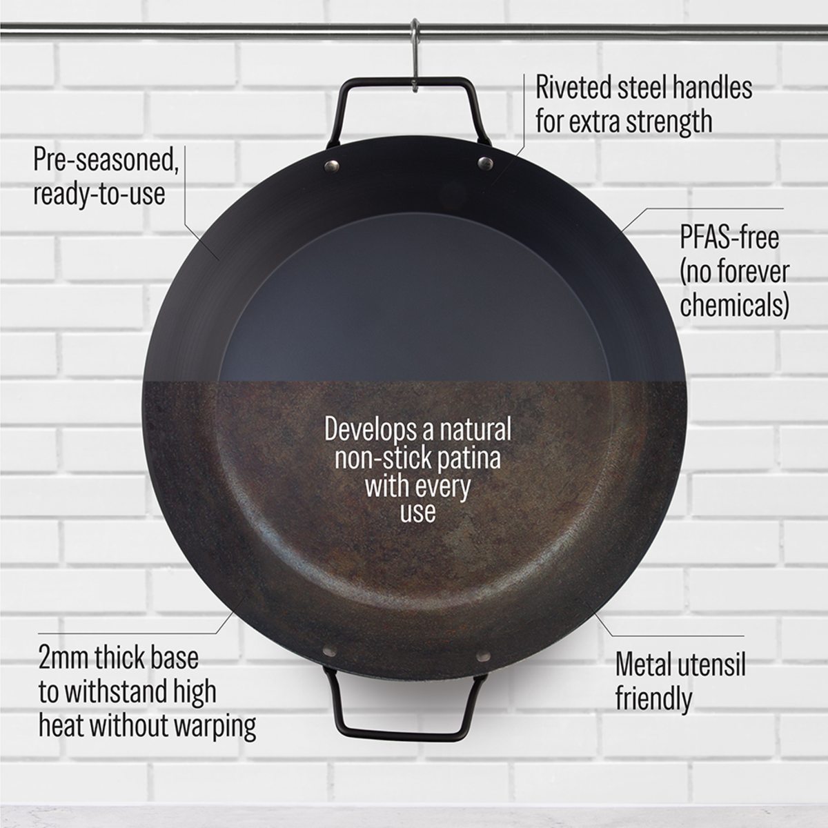 Evolv Pre-Seasoned Carbon Steel Paella Pan 38cm