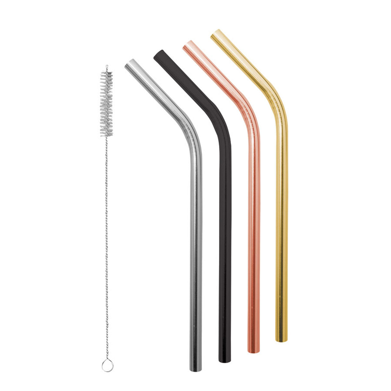 Avanti  Smoothie Stainless Steel Straws With Cleaning Brush - Prescious Metals - Set of 4