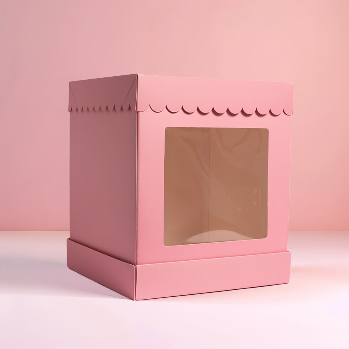 Papyrus Tall Scalloped Cake Box Pastel Pink 10 x 10 x 12in