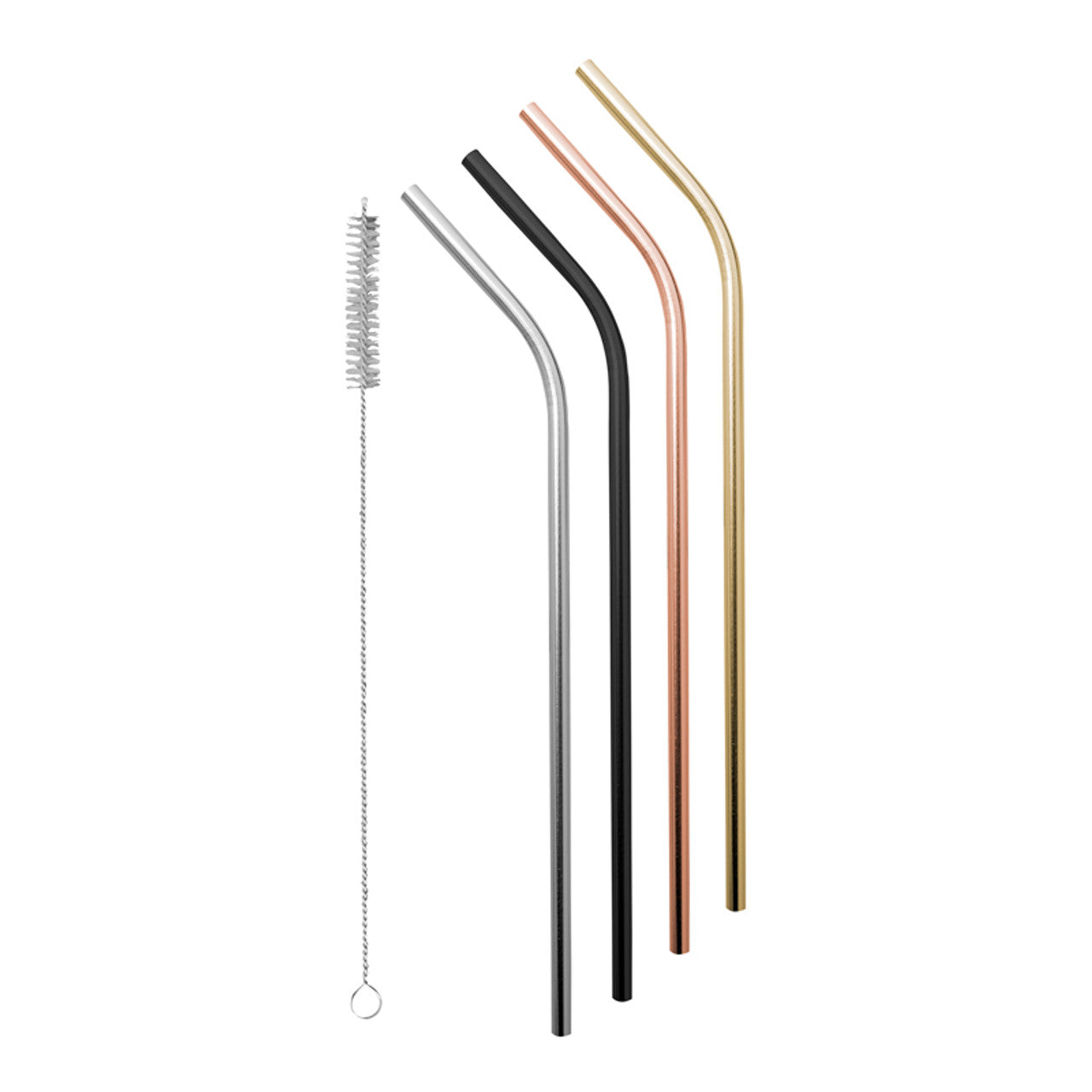 Avanti  Stainless Steel Straws With Cleaning Brush - Precious Metals - Set of 4