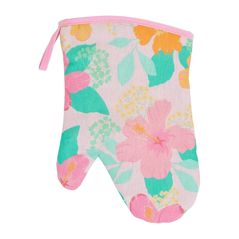 Annabel Trends Linen Oven Mitt Single Hibiscus