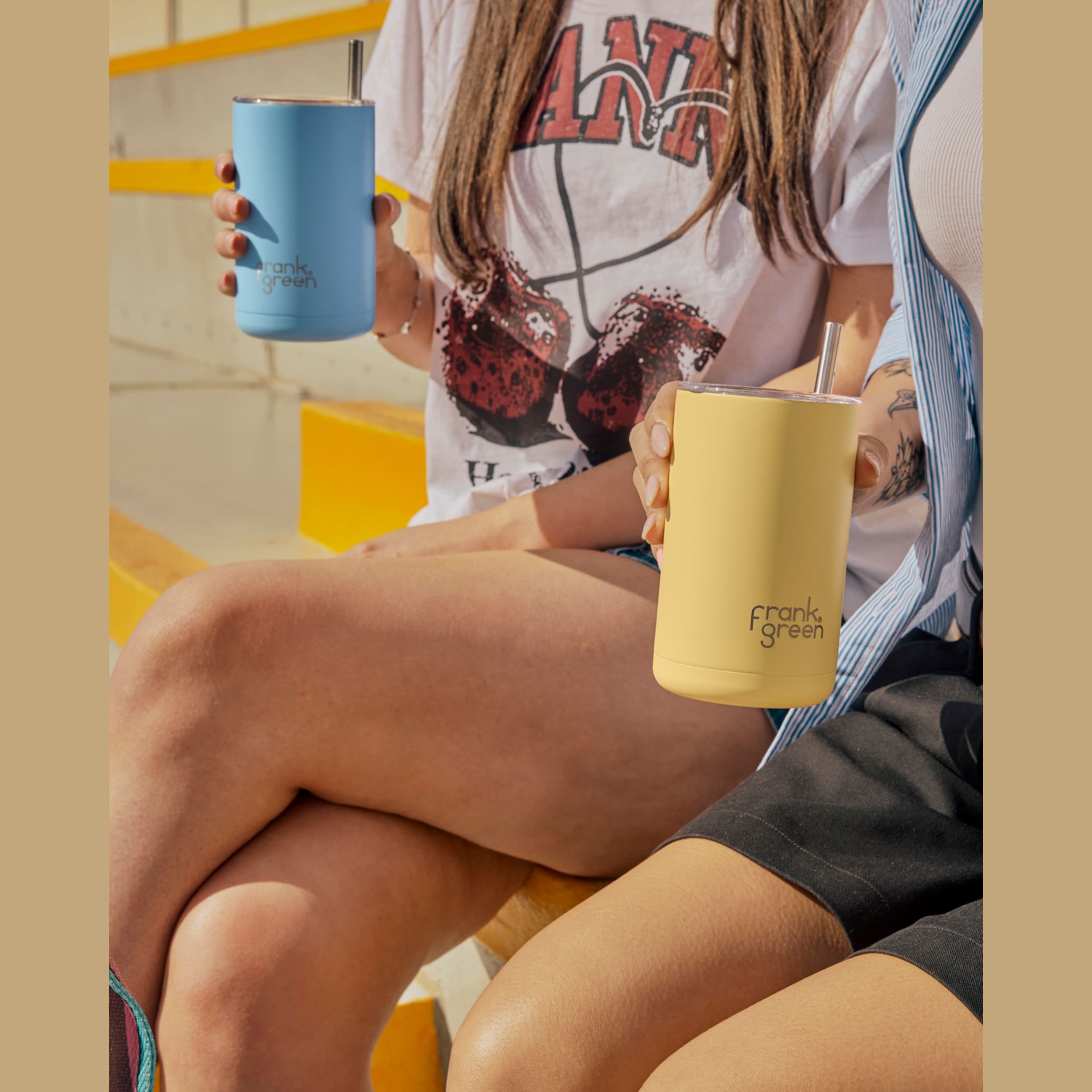 frank green 15oz Iced Coffee Cup with Straw - Buttermilk