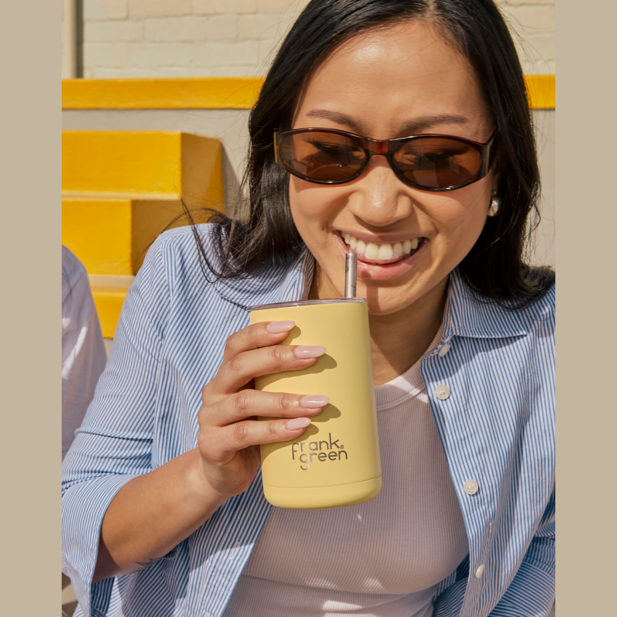 frank green 15oz Iced Coffee Cup with Straw - Buttermilk