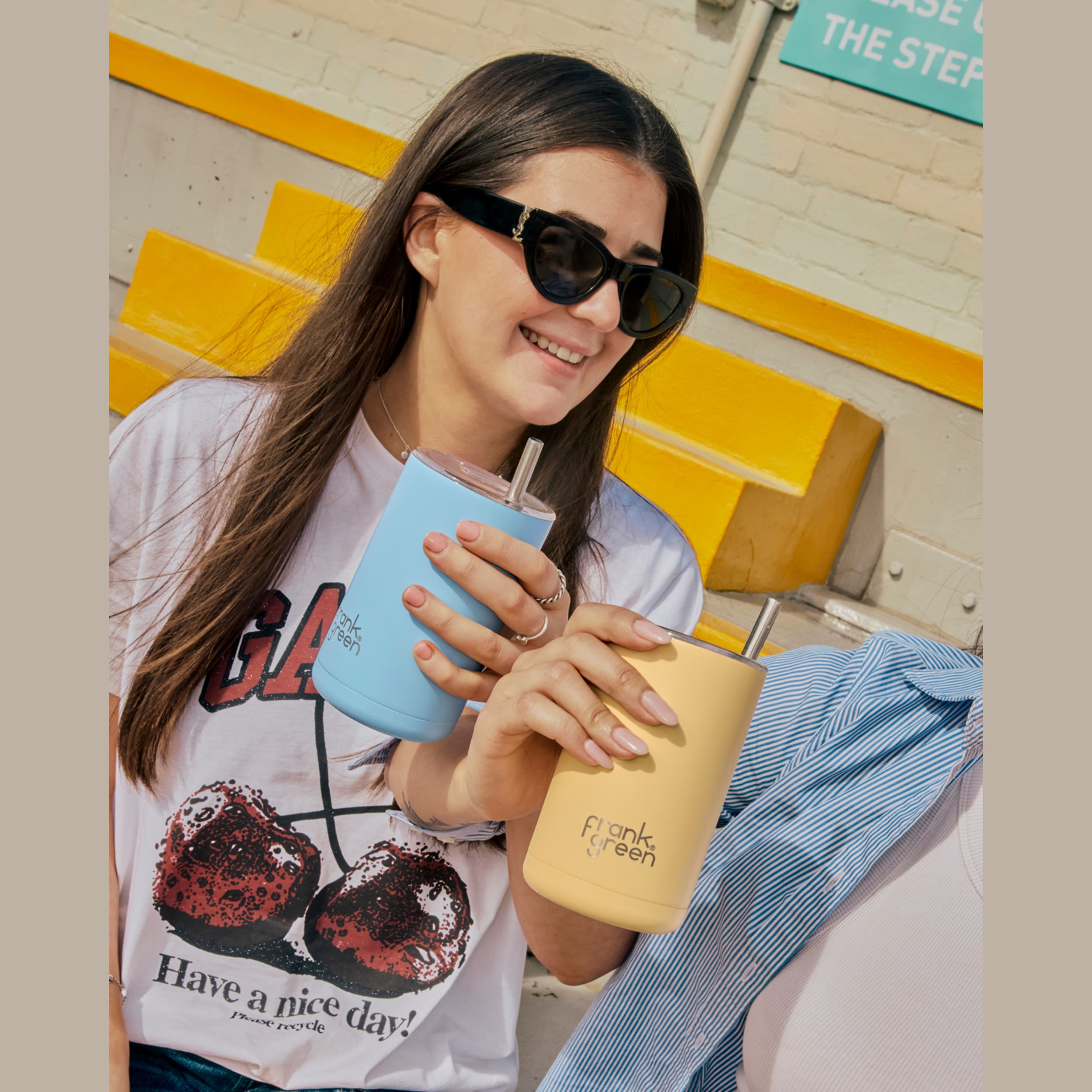 frank green 15oz Iced Coffee Cup with Straw - Buttermilk