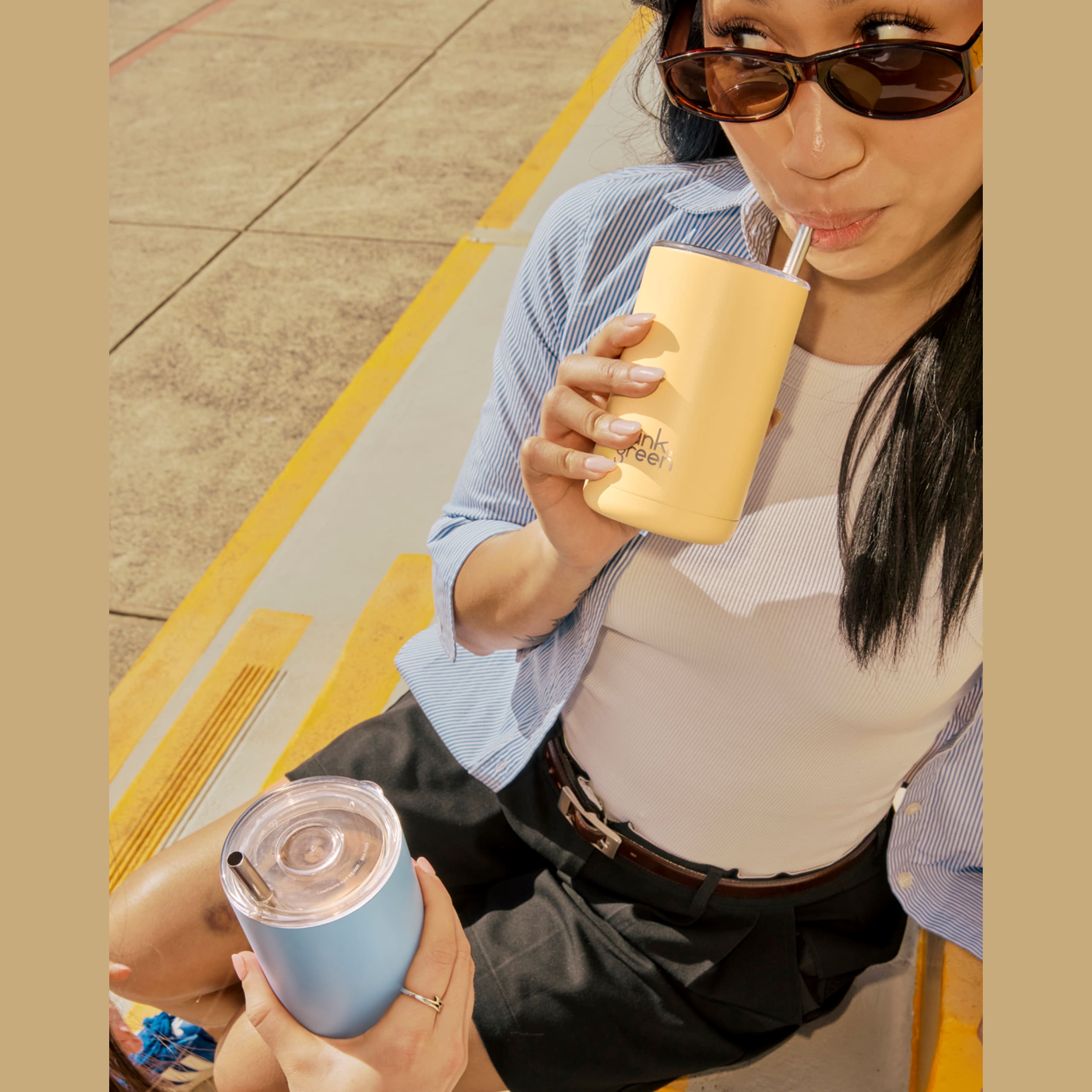 frank green 15oz Iced Coffee Cup with Straw - Buttermilk