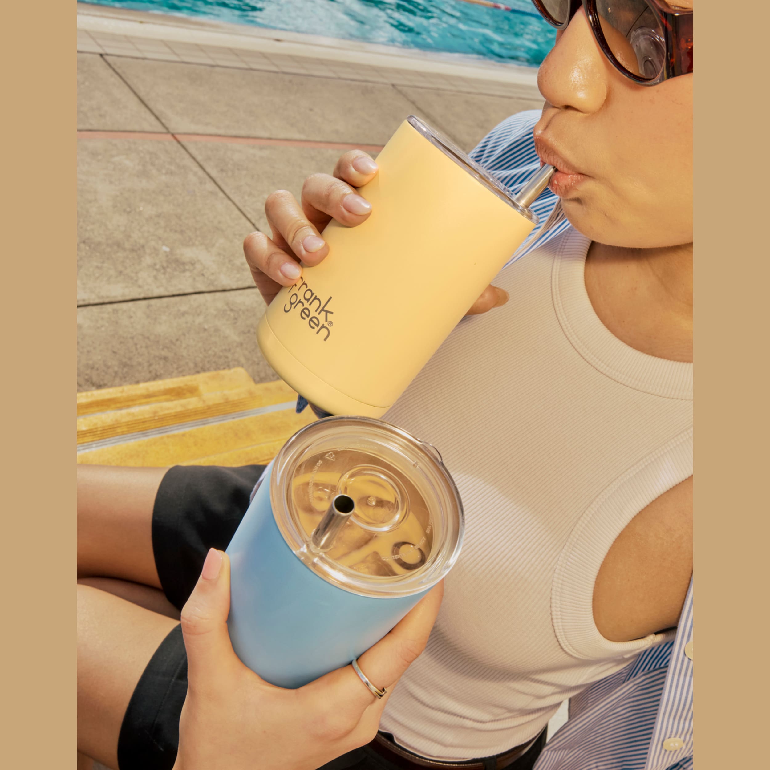frank green 15oz Iced Coffee Cup with Straw - Buttermilk