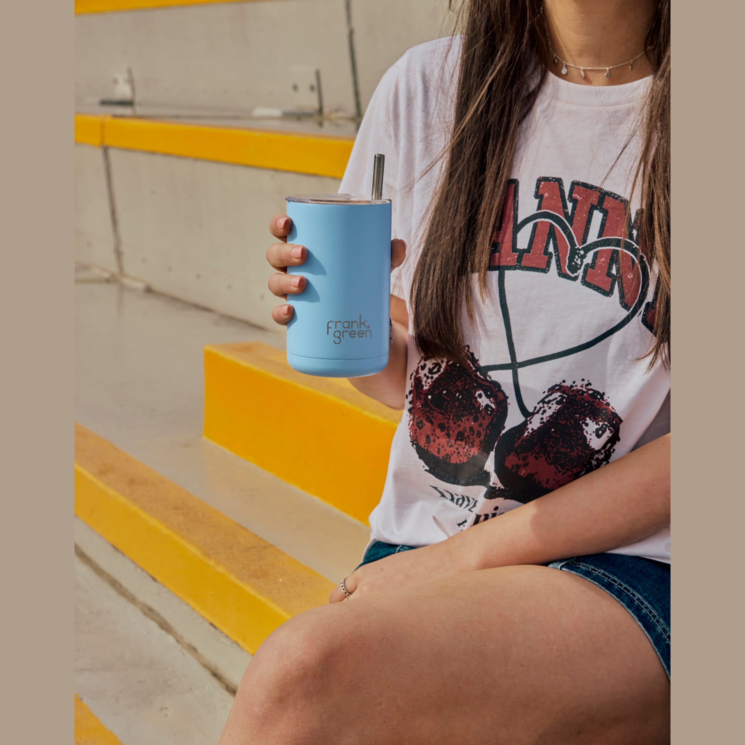 frank green 15oz Iced Coffee Cup with Straw - Sky Blue