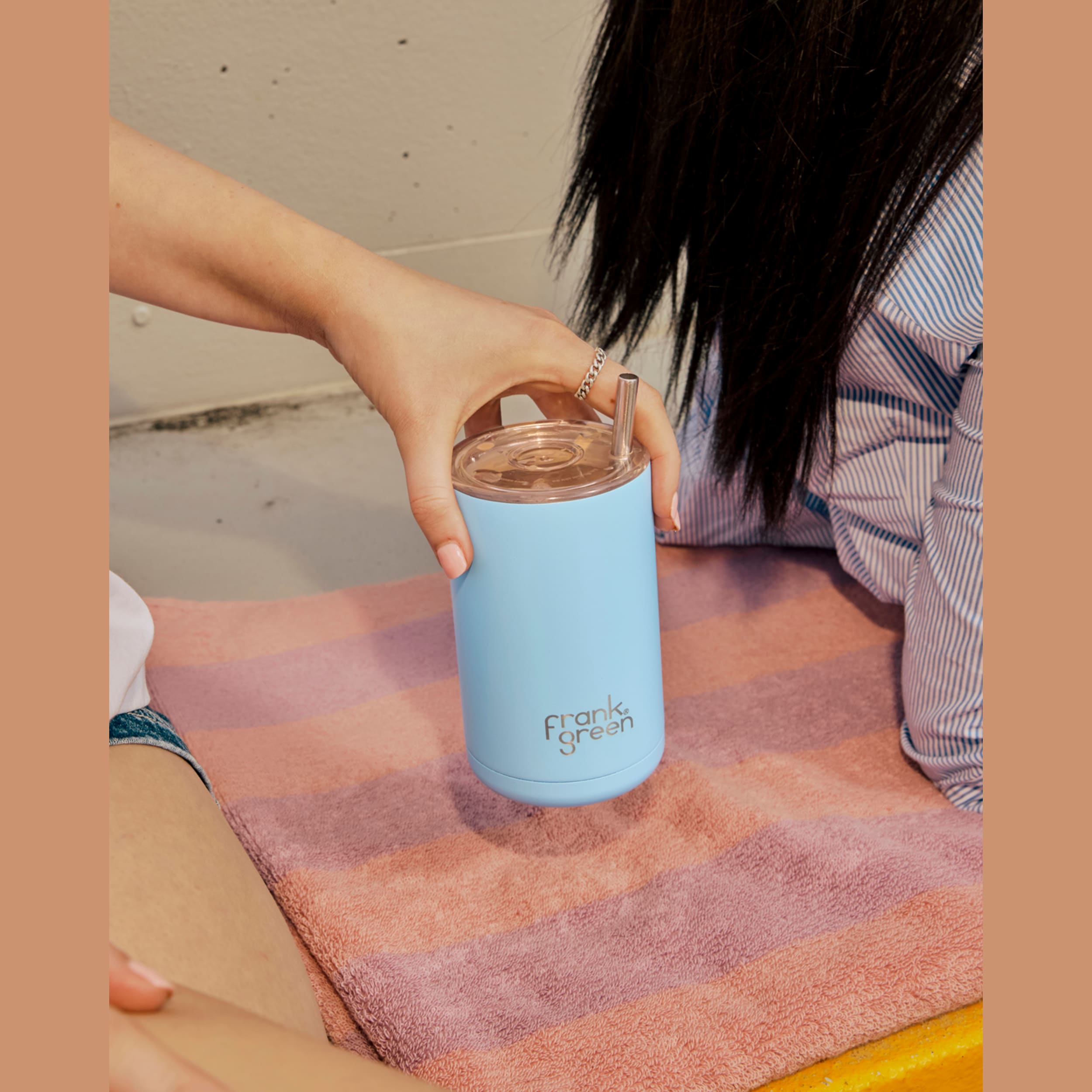 frank green 15oz Iced Coffee Cup with Straw - Sky Blue