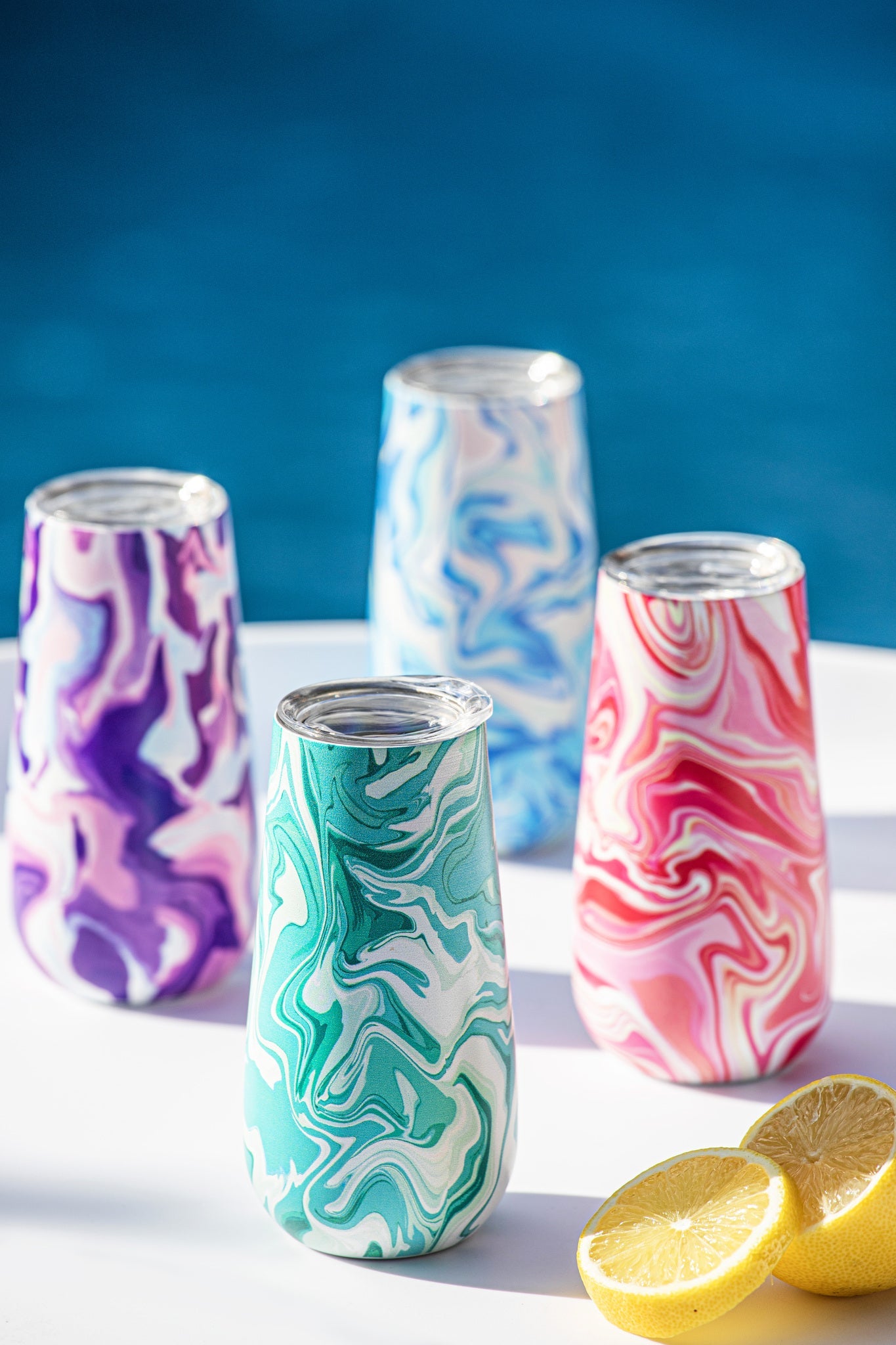 Porta by Ladelle Summer Swirl Aqua SS Champagne Tumbler