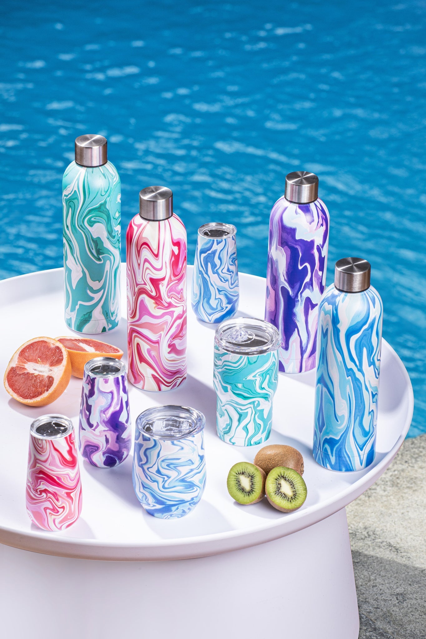 Porta by Ladelle Summer Swirl Purple SS 3pc Insulated Drinkware Set