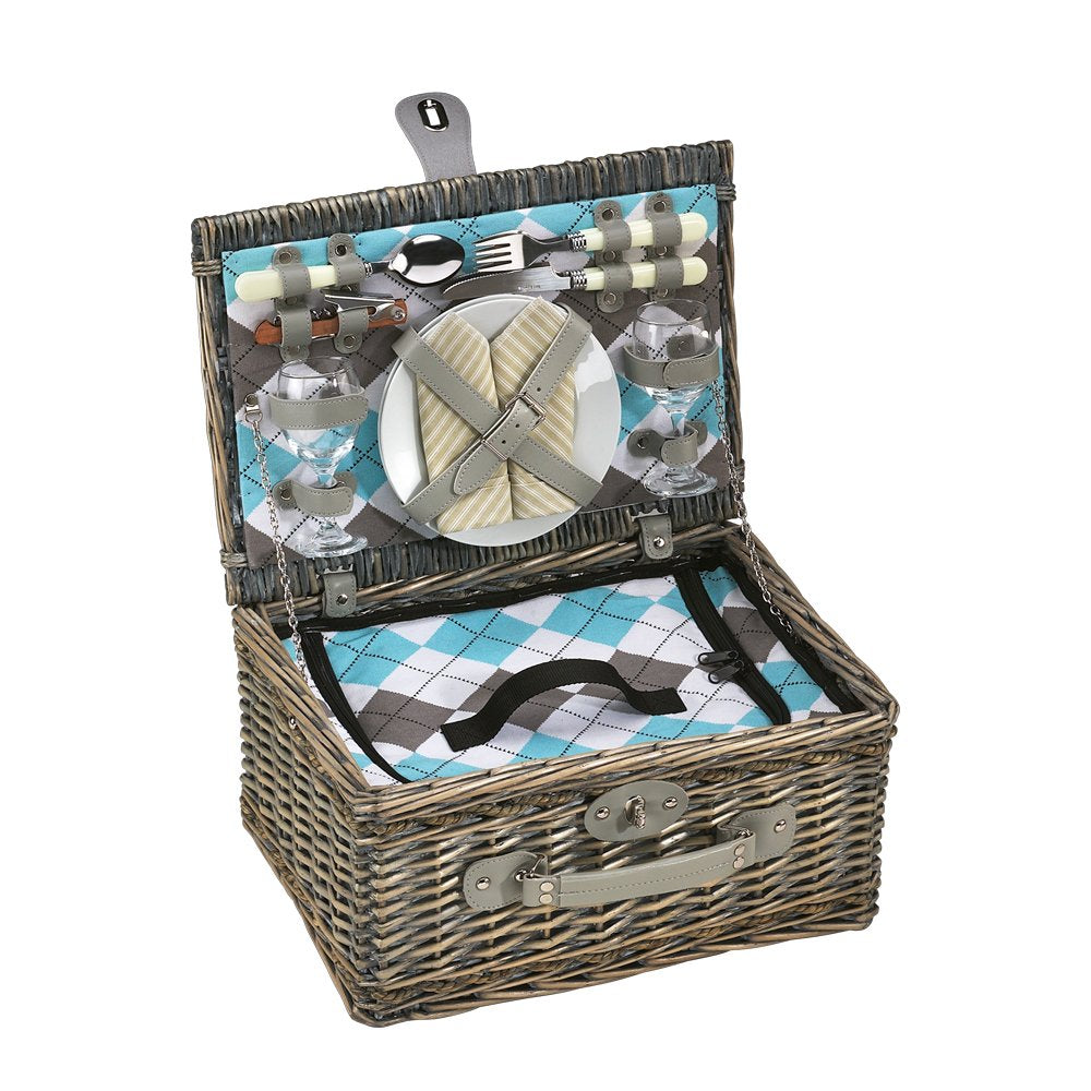 Cilio Stresa Deluxe Picnic Basket – Olive Green, 2 Person (40 × 28 × 20 cm)