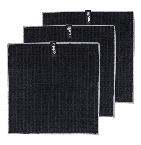 Ladelle Mega Waffle Microfibre Black 30x30cm 3pk Dishcloth