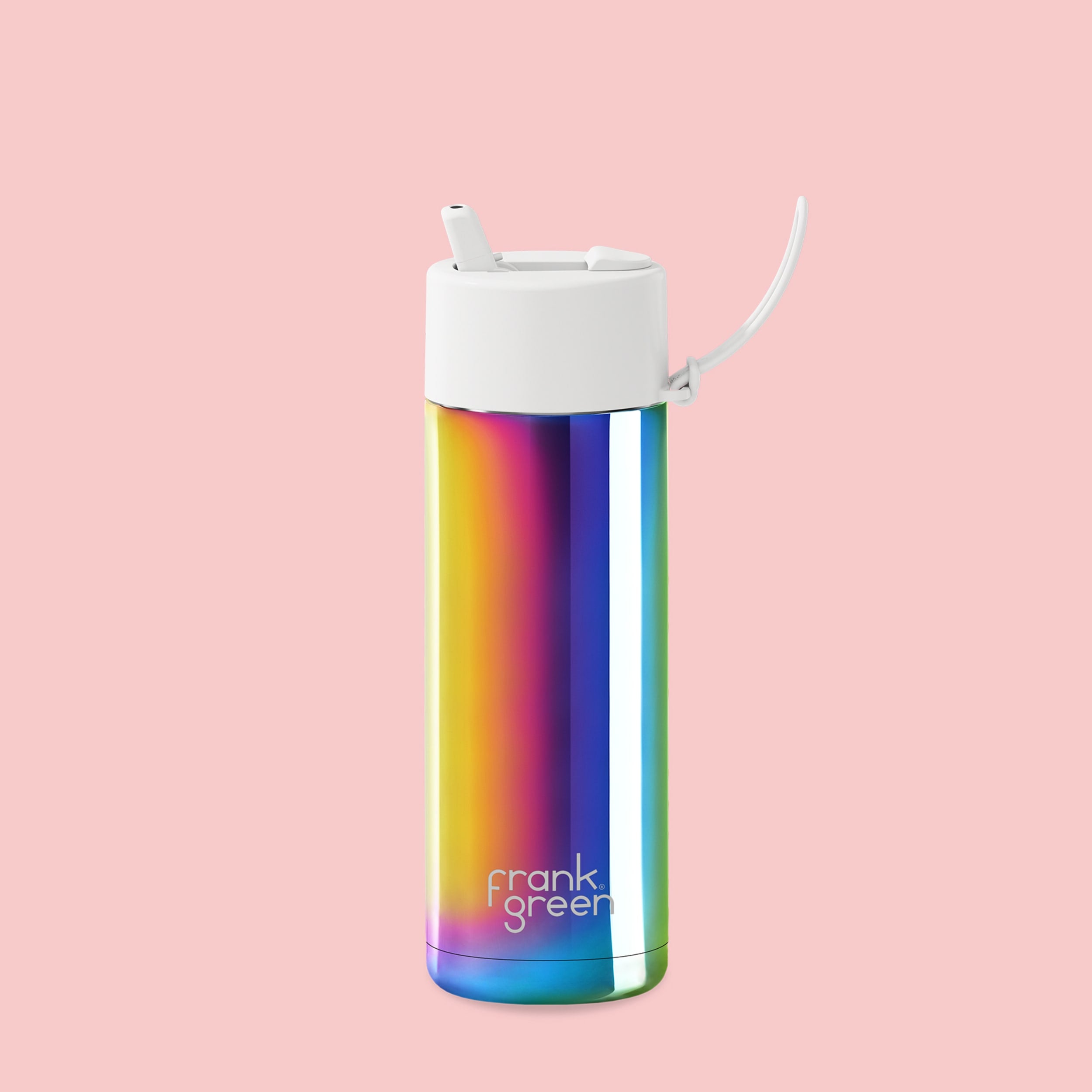 frank green 20oz Bottle with Flip Straw Lid - Chrome Rainbow