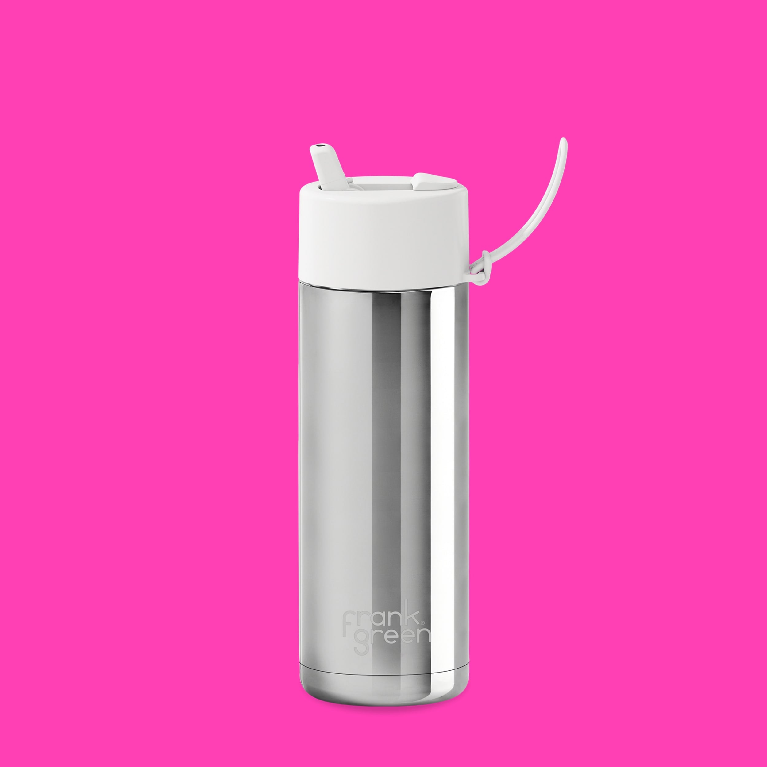 frank green 20oz Bottle with Flip Straw Lid - Chrome Silver & Cloud