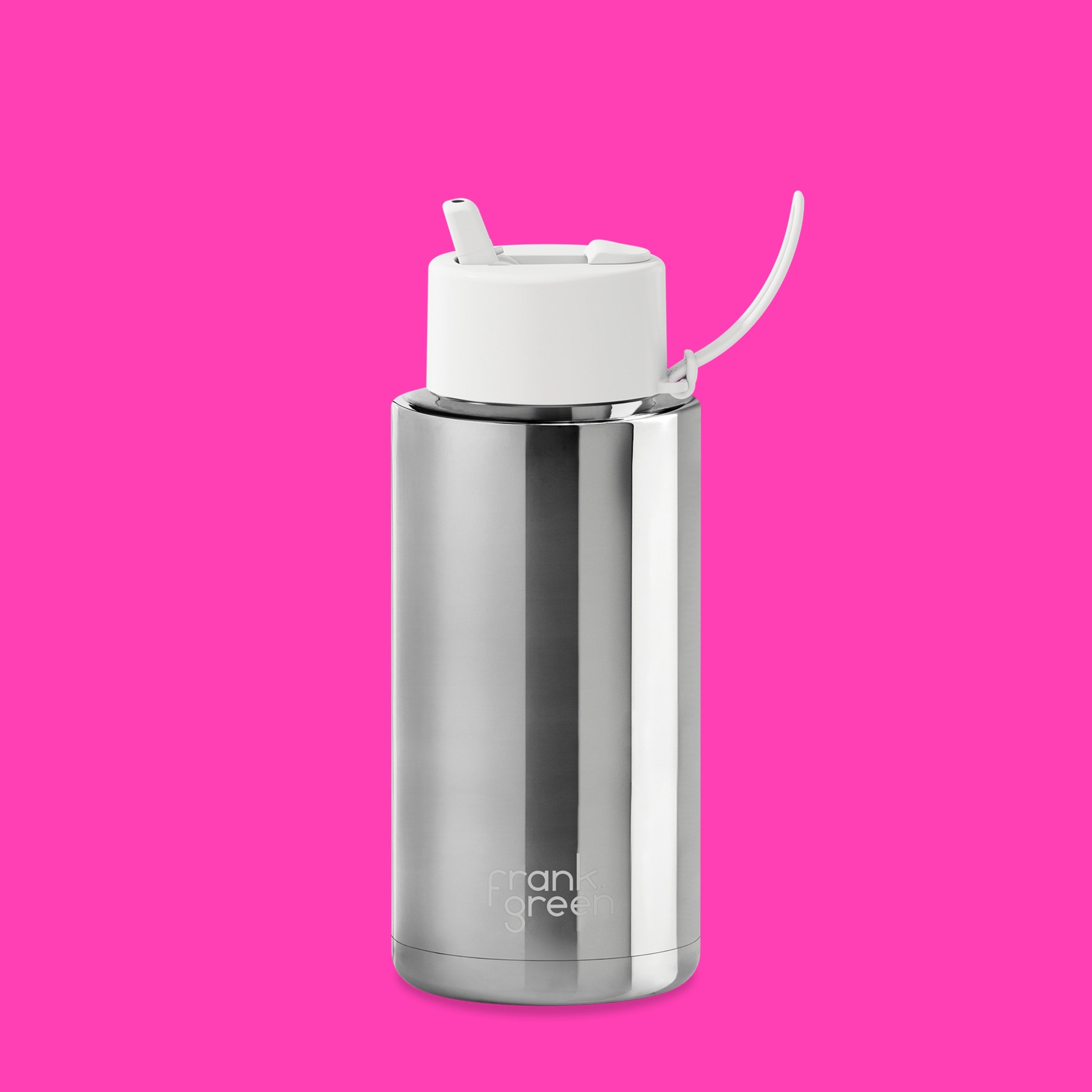 frank green 34oz Bottle with Flip Straw Lid - Chrome Silver & Cloud