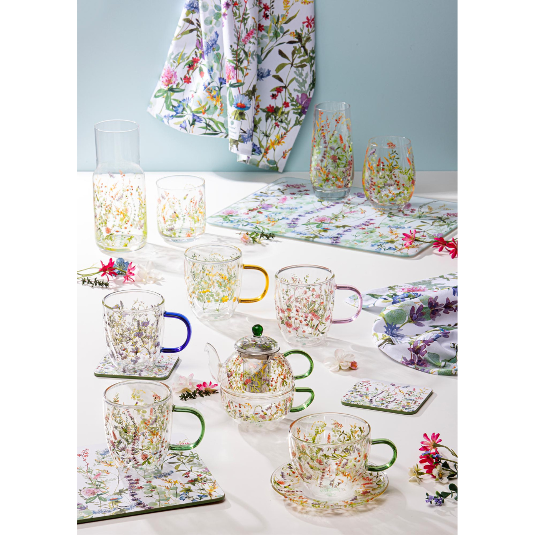 Ashdene Wildflowers Forest Double Walled Glass Cup & Saucer