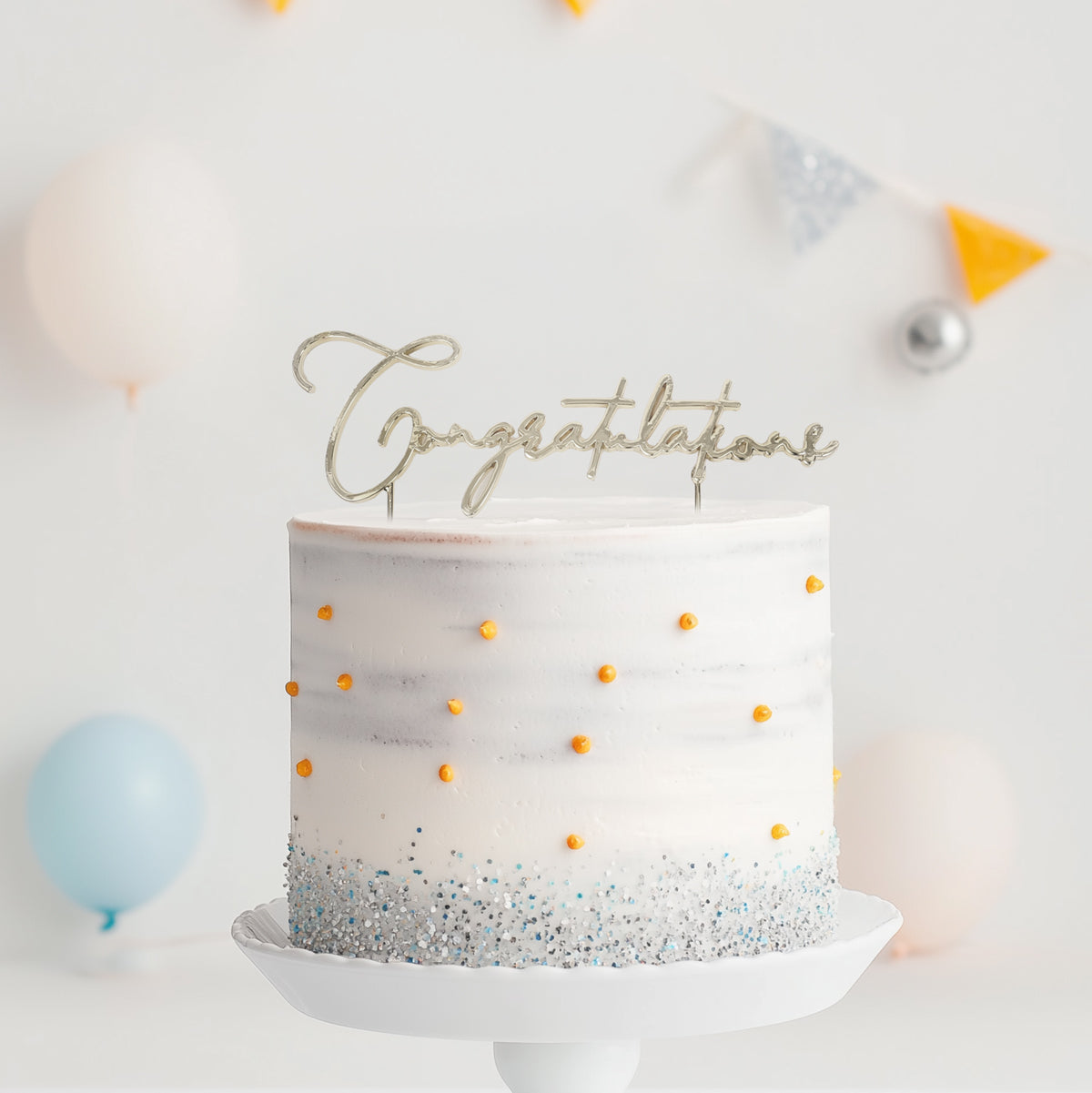 Cake & Candle Metal Cake Topper Congratulations Silver