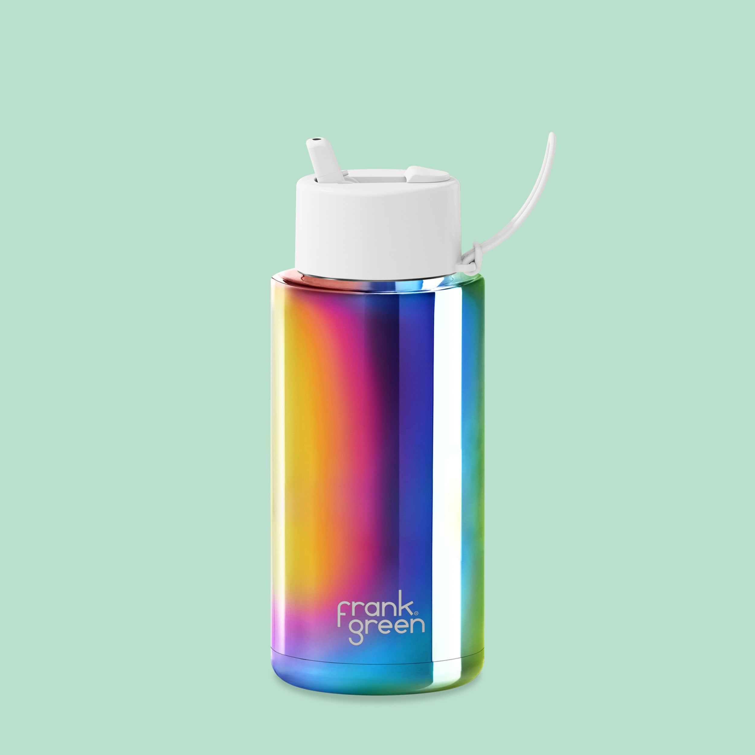 frank green 34oz Bottle with Flip Straw Lid - Chrome Rainbow