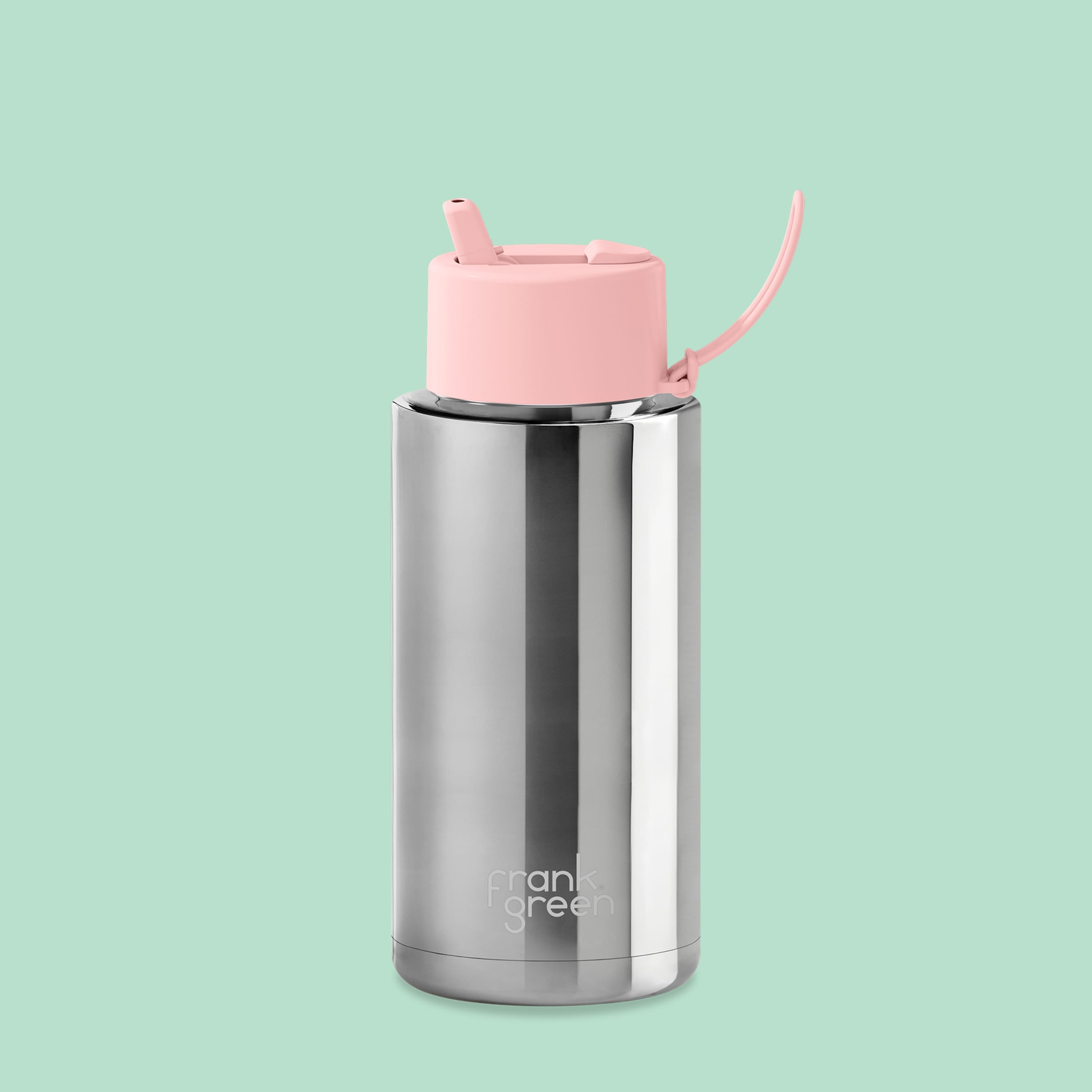 frank green 34oz Bottle with Flip Straw Lid - Chrome Silver & Blushed