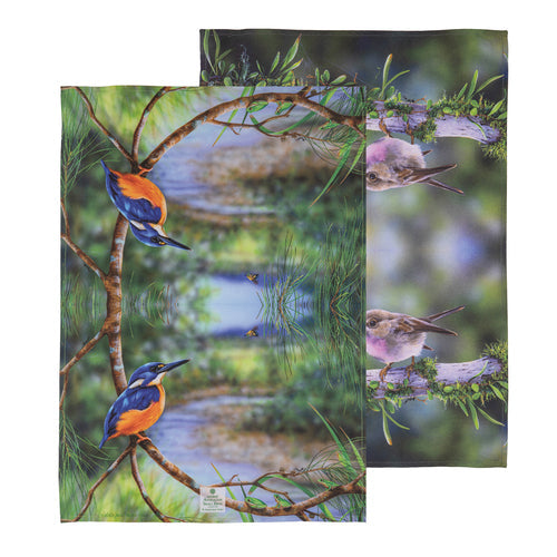 Ashdene Aus Small Birds Kingfisher & Robin 2pk Kitchen Towel