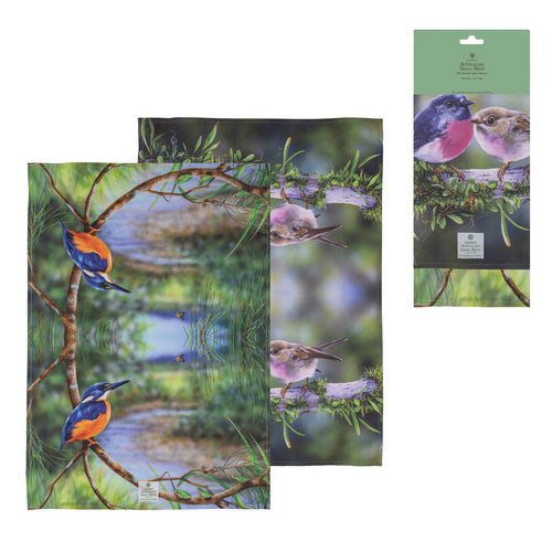Ashdene Aus Small Birds Kingfisher & Robin 2pk Kitchen Towel