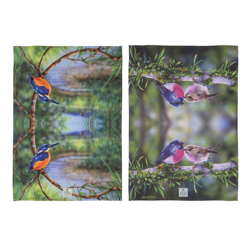 Ashdene Aus Small Birds Kingfisher & Robin 2pk Kitchen Towel
