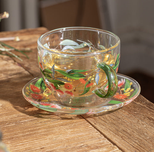 Ashdene Tilly Flowering Gum Double Walled Glass Cup & Saucer