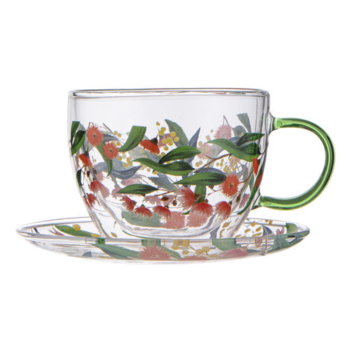 Ashdene Tilly Flowering Gum Double Walled Glass Cup & Saucer