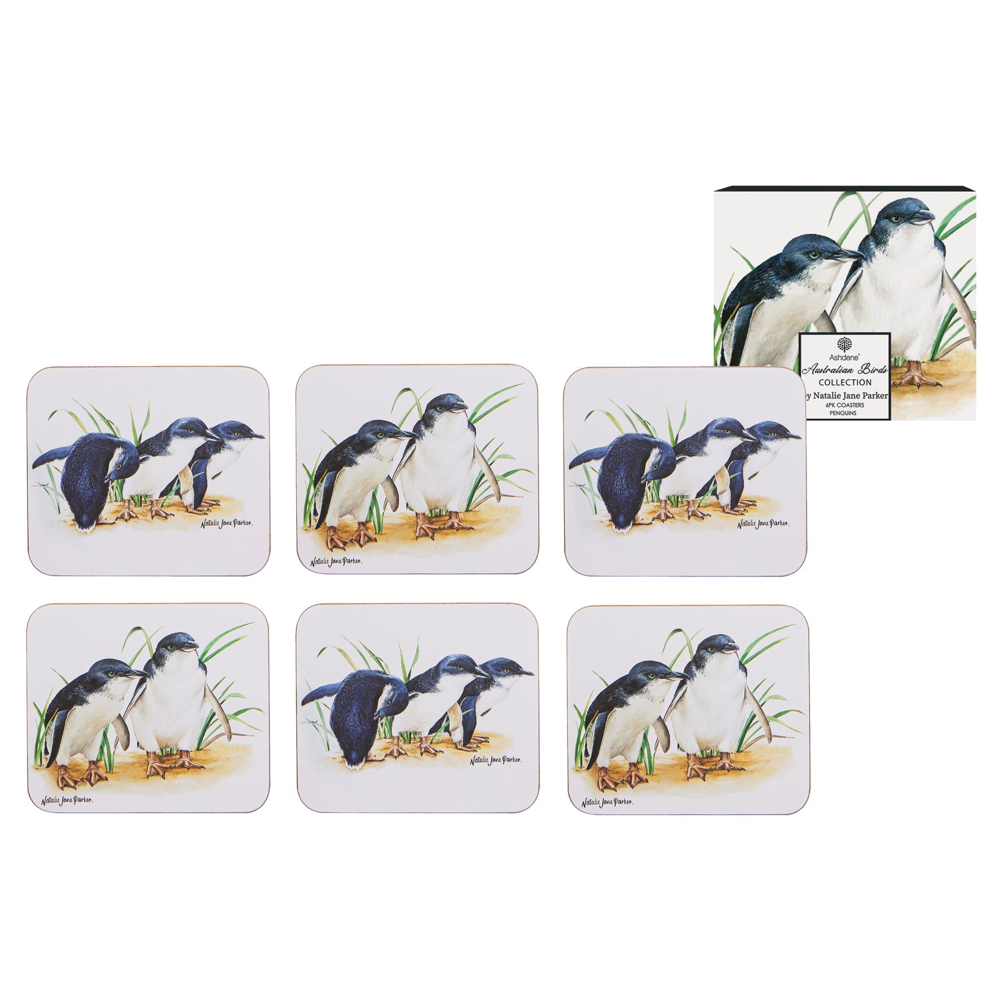 Ashdene Australian Birds Penguins 6pk Coaster